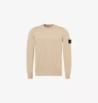 Хлопковый джемпер с круглым вырезом и фирменной нашивкой Stone Island, цвет biscuit