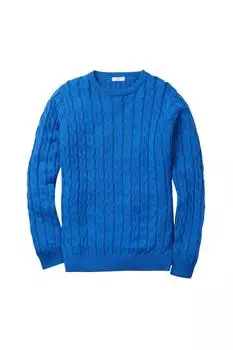 Хлопковый джемпер с круглым вырезом косой вязки Cotton Traders, синий
