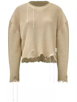 Хлопковый джемпер с круглым вырезом MM6 Maison Margiela, нейтральный цвет