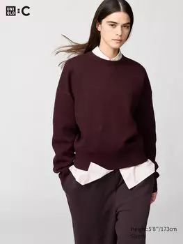 Хлопковый джемпер с круглым вырезом Uniqlo, цвет 19 красный