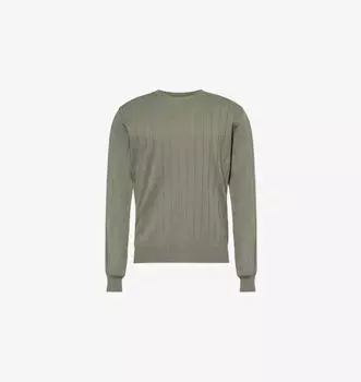 Хлопковый джемпер с круглым вырезом в рубчик Corneliani, зеленый