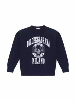 Хлопковый джемпер с логотипом Dolce&Gabbana, тёмно-синий