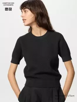Хлопковый джемпер с принтом попкорна (короткий рукав) Uniqlo, черный