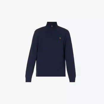 Хлопковый джемпер с воротником-воронкой и вышитым логотипом Polo Ralph Lauren, цвет cruise navy