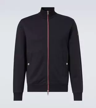 Хлопковый джерси свитер на молнии Moncler, Dark Navy Blue