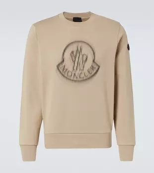 Хлопковый джерси свитер с логотипом Moncler, Sand Beige