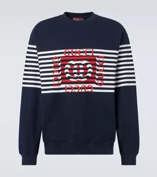 Хлопковый джерси свитшот с логотипом Gucci, Blue Navy/Mc