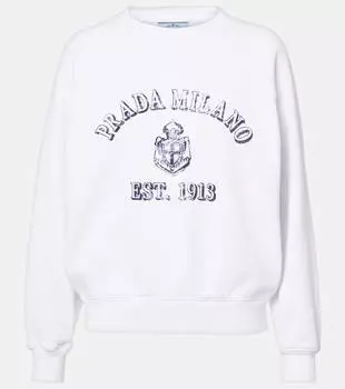 Хлопковый джерси свитшот с логотипом Prada, белый