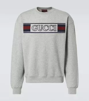 Хлопковый джерси свитшот Web Gucci, Grey Melange/Mix