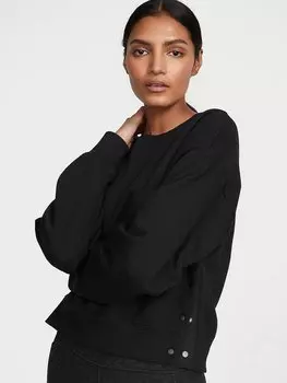 Хлопковый флис Oversize с круглым вырезом на кнопках Victoria's Secret, черный