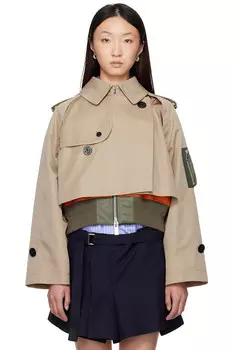 Хлопковый габардин и нейлоновая твидовая куртка Sacai, бежевый