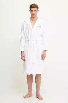 Хлопковый халат Ea7 Emporio Armani, белый