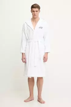 Хлопковый халат Ea7 Emporio Armani, белый