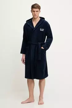 Хлопковый халат Ea7 Emporio Armani, темно-синий