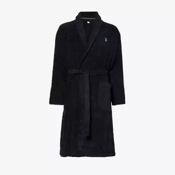 Хлопковый халат с вышитым фирменным логотипом Paul Smith, черный