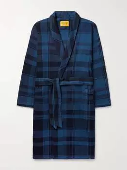Хлопковый халат вафельной вязки в клетку Original Madras, синий