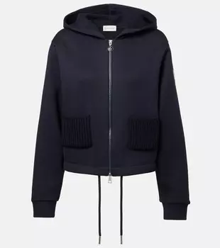 Хлопковый худи на молнии Moncler, темно-синий