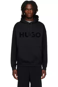 Хлопковый худи оверсайз с логотипом из махровой ткани Hugo, черный