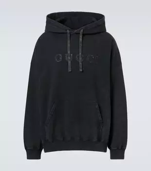 Хлопковый худи с логотипом Gucci, черный