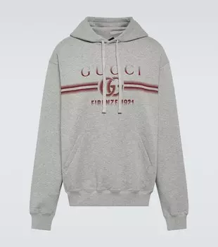 Хлопковый худи с логотипом Gucci, Grey Melange/Red