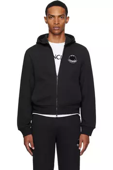 Хлопковый худи с молнией Logo Moncler, черный