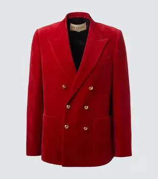 Хлопковый и льняной вельветовый блейзер Valentino, Crab Red