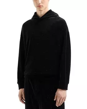 Хлопковый и нейлоновый велюровый худи с пайетками Regular Fit Emporio Armani, черный