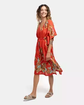 Хлопковый кафтан Oceans Diary с цветочным принтом Abbacino, коралловый