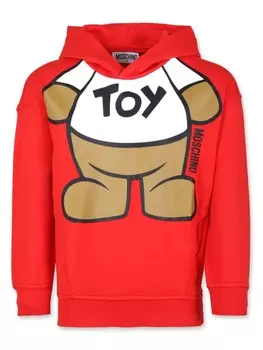 Хлопковый капюшон с принтом плюшевого мишки Moschino Kids, красный