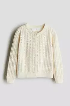 Хлопковый кардиган ажурной вязки H&M, бежевый