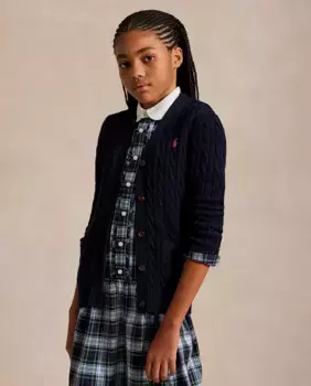 Хлопковый кардиган для девочки темно-синего цвета Polo Ralph Lauren