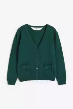 Хлопковый кардиган для школы H&M, зеленый