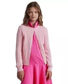 Хлопковый кардиган косой вязки для больших девочек Polo Ralph Lauren, белый