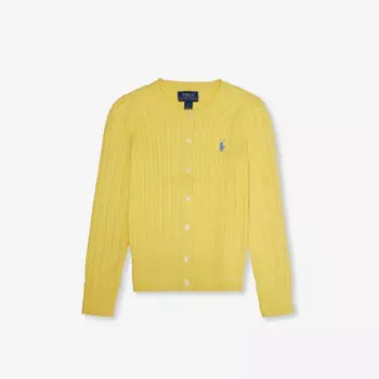 Хлопковый кардиган косой вязки для девочки Polo Ralph Lauren, желтый