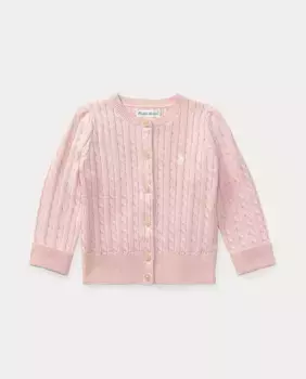 Хлопковый кардиган косой вязки для девочки Polo Ralph Lauren, розовый