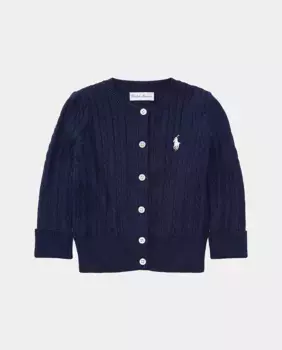 Хлопковый кардиган косой вязки для девочки Polo Ralph Lauren, темно-синий