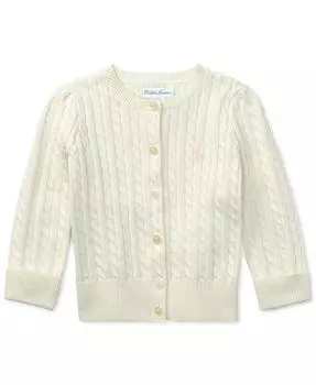 Хлопковый кардиган косой вязки для маленьких девочек Polo Ralph Lauren, белый