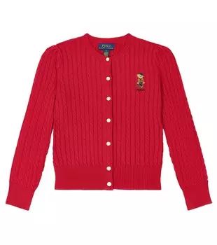 Хлопковый кардиган косой вязки polo bear Polo Ralph Lauren Kids, красный
