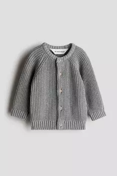 Хлопковый кардиган лакированной вязки H&M, серый
