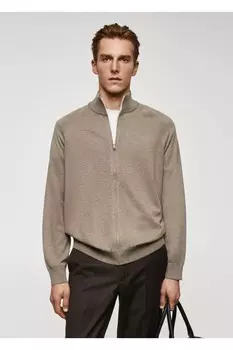 Хлопковый кардиган на молнии Mango, коричневый