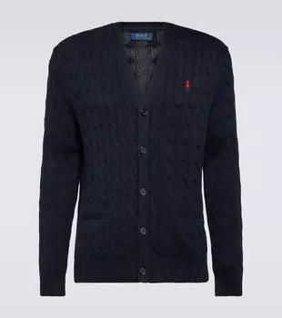 Хлопковый кардиган ребристой вязки Polo Ralph Lauren, синий