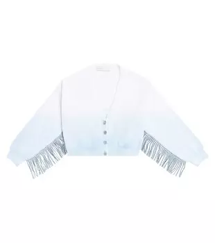 Хлопковый кардиган с бахромой и эффектом омбре Monnalisa, синий