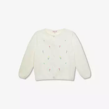 Хлопковый кардиган с длинными рукавами и красивой цветочной вышивкой для детей 2–11 лет Trotters, белый