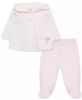 Хлопковый кардиган с капюшоном и штаны на ножках для маленьких девочек Petals, комплект из 2 предметов Little Me, розовый