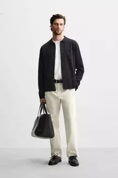 Хлопковый кардиган с карманом ZARA, темно-синий