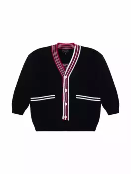 Хлопковый кардиган с логотипом EMPORIO ARMANI, тёмно-синий