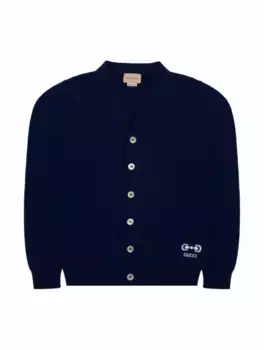 Хлопковый кардиган с логотипом Gucci, тёмно-синий