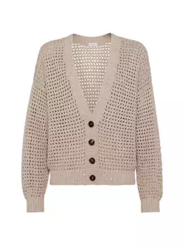 Хлопковый кардиган с ослепительной сеткой Brunello Cucinelli, цвет camel