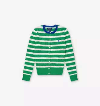 Хлопковый кардиган с полосатым принтом для девочек, вязка косами Polo Ralph Lauren, мультиколор
