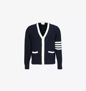 Хлопковый кардиган с V-образным вырезом и длинными рукавами Thom Browne, синий